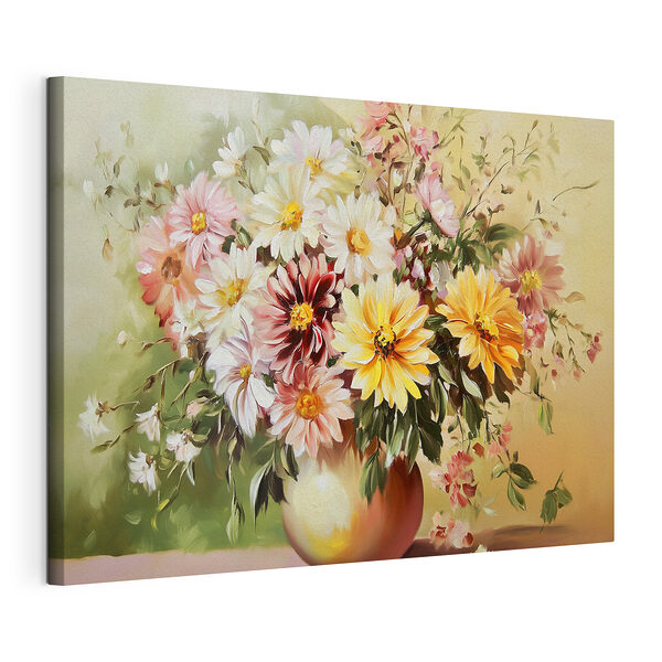 Schilderij van bloemen in een vaas Canvas Schilderijen Schilderij van bloemen in een vaas