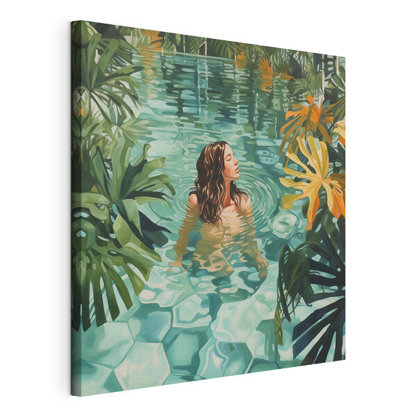 Canvas Schilderijen Vrouw in een zwembad omringd door planten