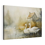 Canvas Schilderijen Aquarel van ganzen in een vijver