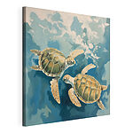 Canvas Schilderijen Paar schildpadden zwemmend in water