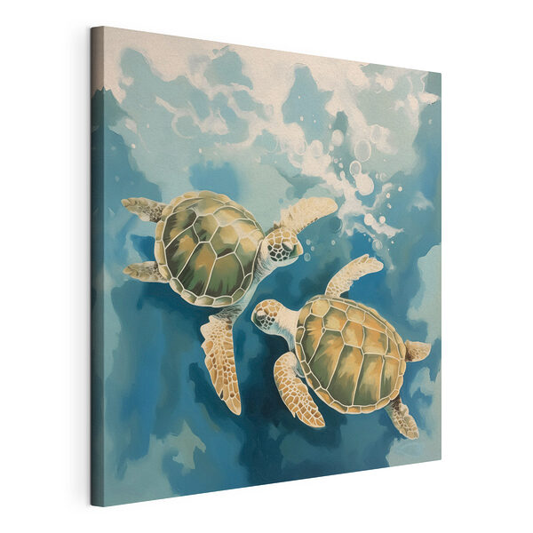 Canvas Schilderijen Paar schildpadden zwemmend in water