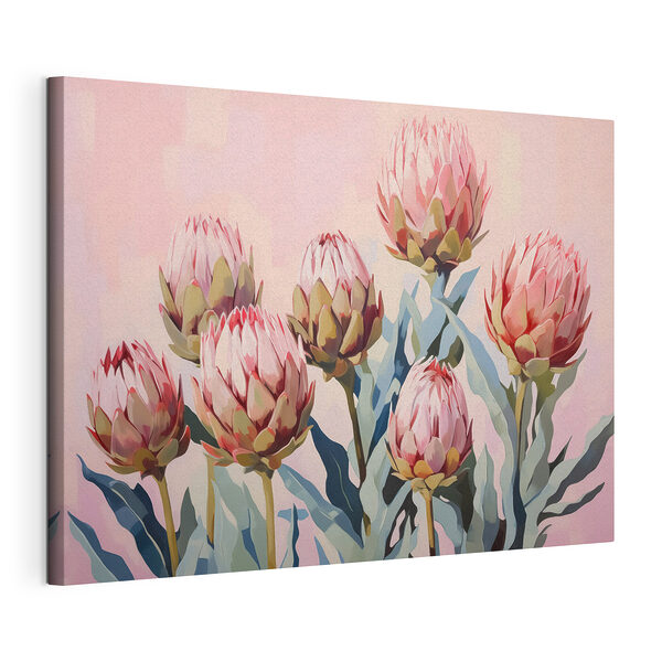 Schilderij van bloemen op roze achtergrond Canvas Schilderijen Schilderij van bloemen op roze achtergrond