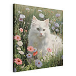 Canvas Schilderijen Witte kat in een bloemenveld