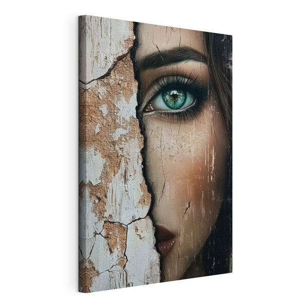 Vrouw’s gezicht met een gebarsten muur Canvas Schilderijen Vrouw’s gezicht met een gebarsten muur