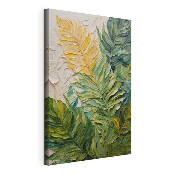 Schilderij van bladeren op een wit oppervlak Canvas Schilderijen Schilderij van bladeren op een wit oppervlak