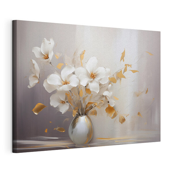 Delicate bloemen in een serene vaas Canvas Schilderijen Delicate bloemen in een serene vaas