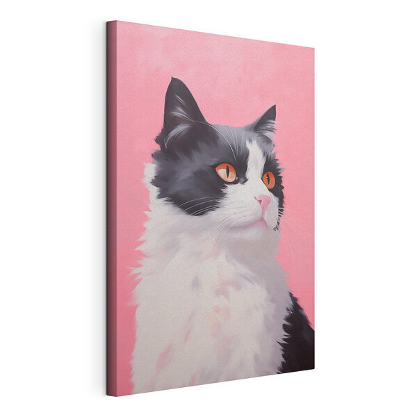 Canvas Schilderijen Zwart-witte kat met oranje ogen