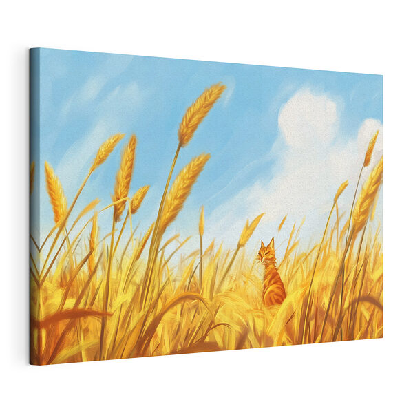 Canvas Schilderijen Kat zittend in een tarweveld