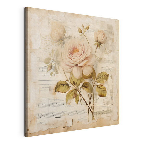 Schilderij van bloemen op een blad muziek Canvas Schilderijen Schilderij van bloemen op een blad muziek