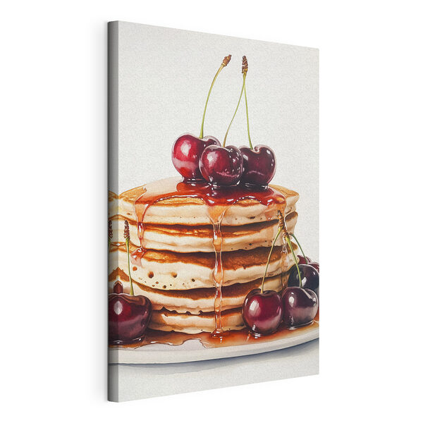 Canvas Schilderijen Stapel pannenkoeken met kersen erop