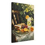 Canvas Schilderijen Bord met broodjes en fruit op een tafel