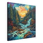 Canvas Schilderijen Schilderij van een rivier die door een bos stroomt