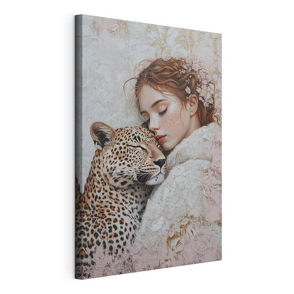 Canvas Schilderijen Vrouw met luipaard