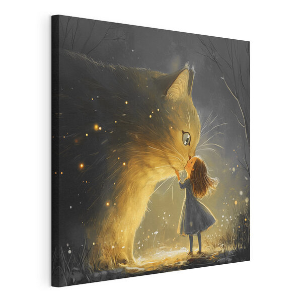 Canvas Schilderijen Meisje dat een kat kust