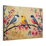 Canvas Schilderijen Groep vogels op een tak met bloemen