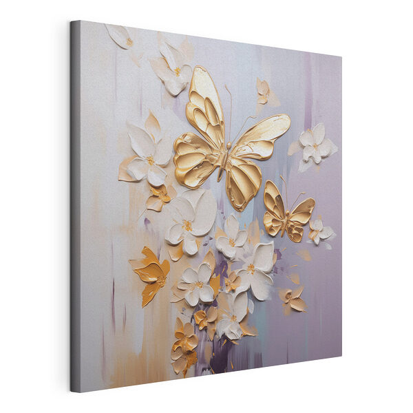 Canvas Schilderijen Schilderij van vlinders en bloemen