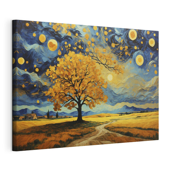 Schilderij van een boom in een veld Canvas Schilderijen Schilderij van een boom in een veld