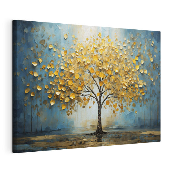 Canvas Schilderijen Schilderij van een boom met gele bladeren