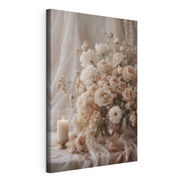 Canvas Schilderijen Vaas met bloemen en een kaars