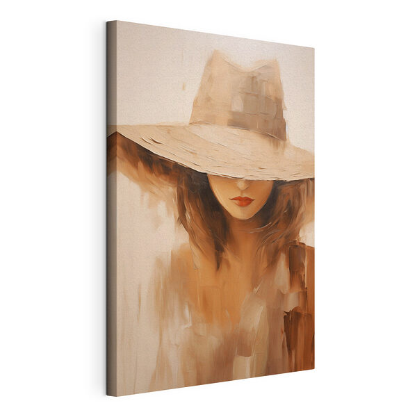 Schilderij van een vrouw met een hoed op Canvas Schilderijen Schilderij van een vrouw met een hoed op