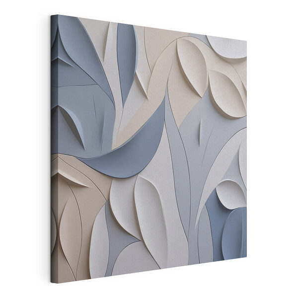 Canvas Schilderijen Muur met witte en blauwe bladeren