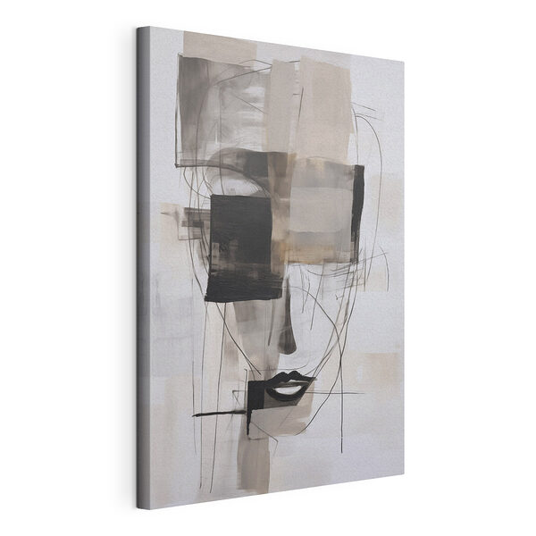 Canvas Schilderijen Schilderij van een gezicht met zwarte en witte vierkanten en lijnen