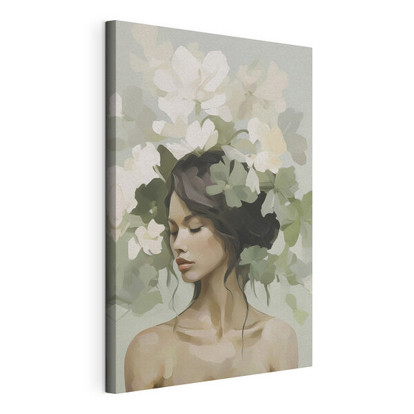 Canvas Schilderijen Vrouw met bloemen op haar hoofd