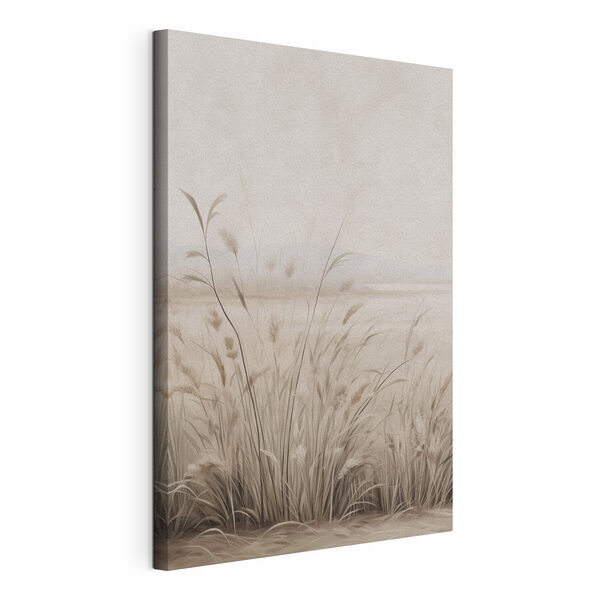 Canvas Schilderijen Grasveld met een mistige lucht