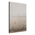 Canvas Schilderijen Schilderij van een grasveld en vogels die in de lucht vliegen
