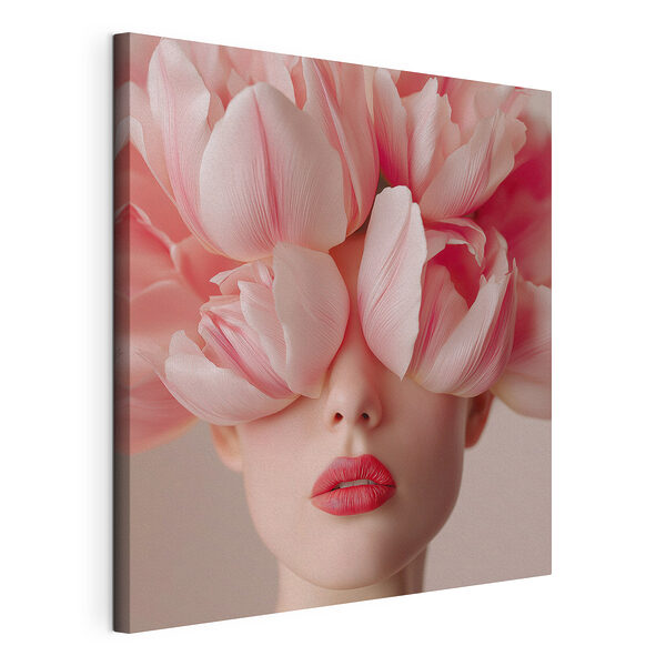 Vrouw met roze bloemen op haar hoofd Canvas Schilderijen Vrouw met roze bloemen op haar hoofd