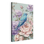 Canvas Schilderijen Een blauwe vogel die op een bloem zit