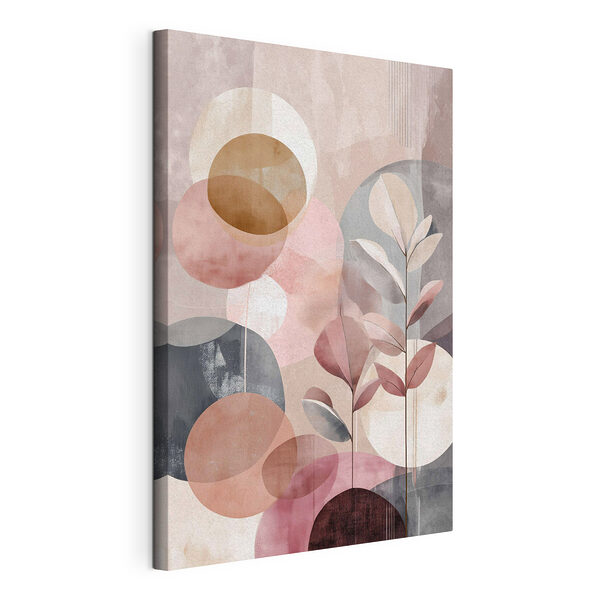 Schilderij van een plant met bladeren en cirkels Canvas Schilderijen Schilderij van een plant met bladeren en cirkels