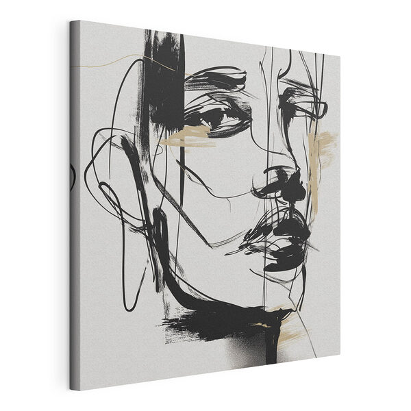 Canvas Schilderijen Zwart-witte tekening van het gezicht van een vrouw