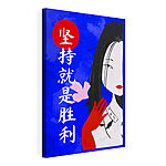 Canvas Schilderijen Schilderij van een vrouw met lang zwart haar en rode handschoenen