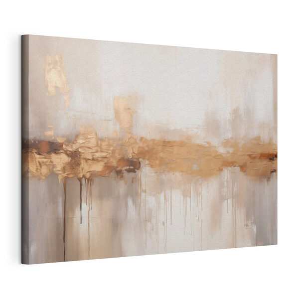 Schilderij van een witte muur waar bruine verf vanaf druipt Canvas Schilderijen Schilderij van een witte muur waar bruine verf vanaf druipt