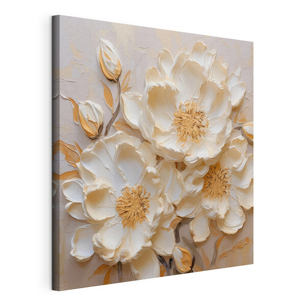 Witte bloemen op een muur Canvas Schilderijen Witte bloemen op een muur