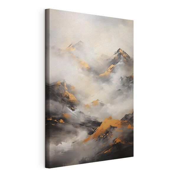Canvas Schilderijen Schilderij van bergen met wolken