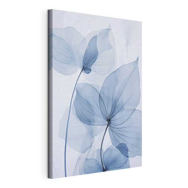 Canvas Schilderijen Fijne blauwe blaadjes in zacht licht