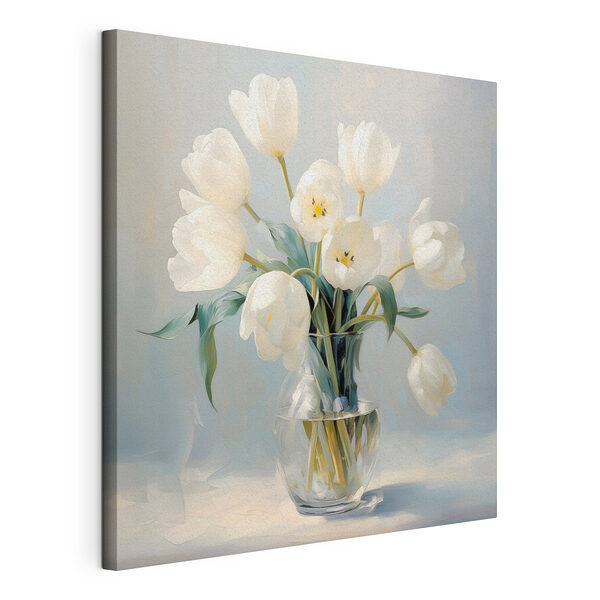 Canvas Schilderijen Vaas met witte bloemen