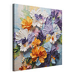 Canvas Schilderijen Schilderij van bloemen op een blauwe achtergrond