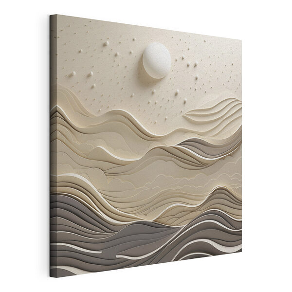 Canvas Schilderijen Een wit vel papier, uitgesneden in de vorm van golven en een witte zon