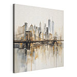 Canvas Schilderijen Brug over het water met de skyline van de stad op de achtergrond