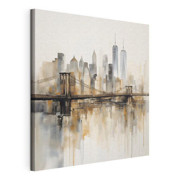 Brug over het water met de skyline van de stad op de achtergrond Canvas Schilderijen Brug over het water met de skyline van de stad op de achtergrond