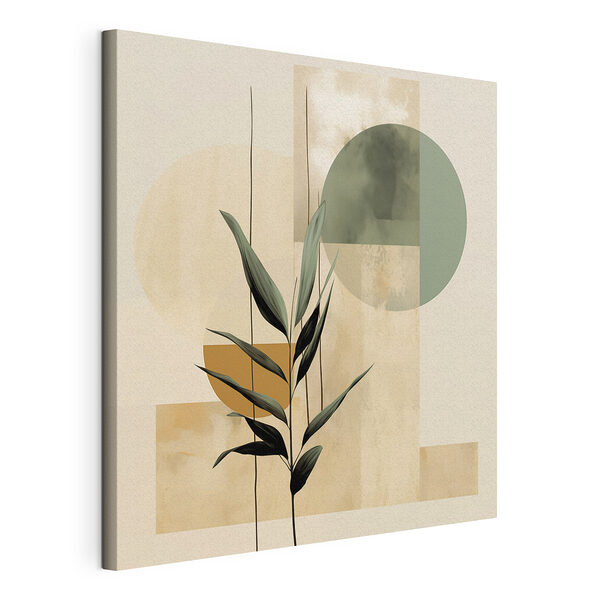 Plant met bladeren en cirkels Canvas Schilderijen Plant met bladeren en cirkels