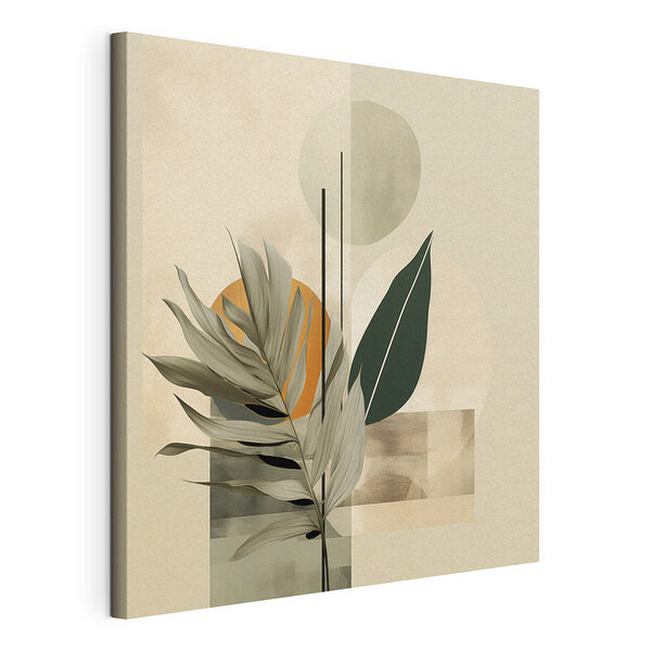 Bladeren en geometrische vormen Canvas Schilderijen Bladeren en geometrische vormen