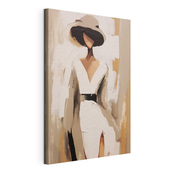 Schilderij van een vrouw in een witte jurk Canvas Schilderijen Schilderij van een vrouw in een witte jurk