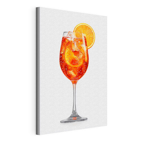 Een glas sinaasappeldrank met ijs en een schijfje sinaasappel Canvas Schilderijen Een glas sinaasappeldrank met ijs en een schijfje sinaasappel
