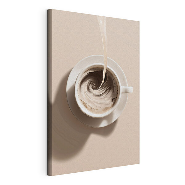 Een kopje koffie waarin melk wordt ingeschonken Canvas Schilderijen Een kopje koffie waarin melk wordt ingeschonken
