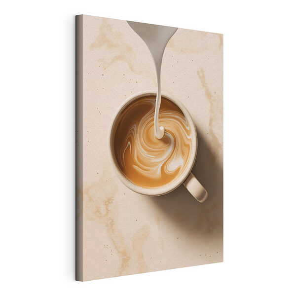 Een kopje koffie waarin melk wordt ingeschonken Canvas Schilderijen Een kopje koffie waarin melk wordt ingeschonken