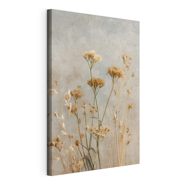 Canvas Schilderijen Gedroogde bloemen tegen een zachte achtergrond